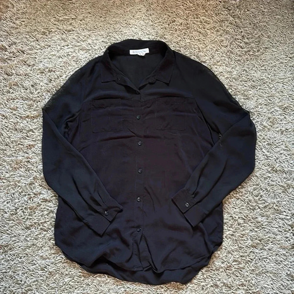 BCBG Long Sleeve Sheer Black Button Up Business Blouse-Size Medium - Picture 2 of 6